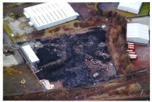 Aerial photo of the Earthmover Tyre Recycling Ltd site in Wishaw, North Lanarkshire