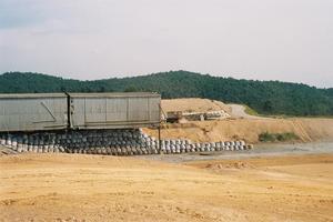 The hazardous waste landfill site - the protective liner and tyres can be seen