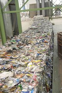 Baled plastic after being processed at the Aldridge MRF