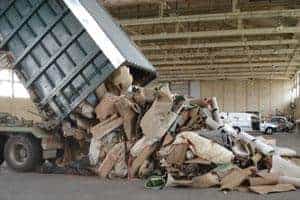 Post-consumer carpet from household waste and recycling centres being delivered for recycling