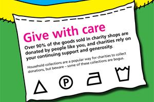 Government leaflet warning householders to take care when donating clothes to charities.