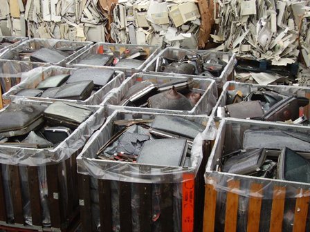 CRT screens stored for recycling