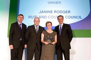 (l-r) Steve Eminton; Craig Robinson, UK head of recovered paper resource management, UPM; Councillor Janine Rodger, Rutland county council; Dermot Murnaghan