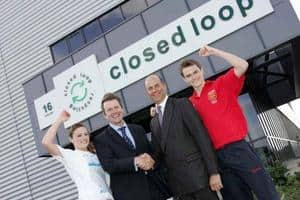 (l-r) Triathlete Zoey Littlechild; Chris Dow, managing director of Closed Loop; Jeremy West, chairman of Living the Dream Trust; karate champion Reece Taylor