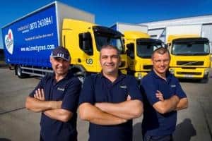 Credential drivers Stephen Harrison, Dean Alford and Richard Longfield with the new Volvo trucks