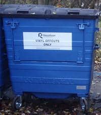 A vinyl offcuts bin supplied to members of the Recofloor network