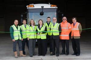Pictured at the official opening (from l to r), Steve Graves, site operations manager, Donarbon, Mark Davenport, managing director, Donarbon, Sarah Clover, business development director, Donarbon, Jan Taylor, waste infrastructure manager, Cambridgeshire county council, Jon Jones, head of operations, Donarbon, Stuart Harwood-Clarke, environment operations manager, South Cambridgeshire district council, Kevin Taylor, contracts manager, Breheny Contractors Ltd (the construction company) and David McVeigh, managing director, Wasteology Systems Ltd