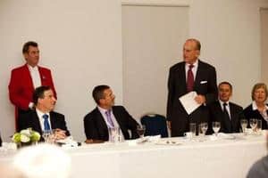 The Duke of Edinburgh joined key figures from the waste management sector for a special lunch on June 9, including (seated l-r) Dirk Hazell, chief executive of the ESA, Malcolm Ward, ESA chairman and Cory Environmental chief executive, CIWM president Hugh Hoather and South West MEP Caroline Jackson