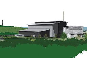A computer-generated image of the proposed energy-from-waste plant at Oxwellmains