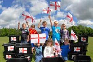 Children from Shamblehurst Primary School in Eastleigh promoting the glass recycling boxes ahead of the World Cup