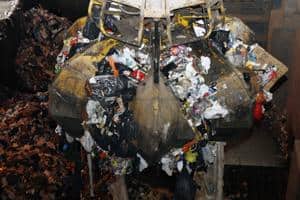 Residual waste at Edinburgh's Powderhall transfer station before it is sent to landfill