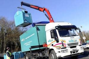 The new HMF crane is part of the fleet used to lift JMP Wilcox textile containers from sites nationwide