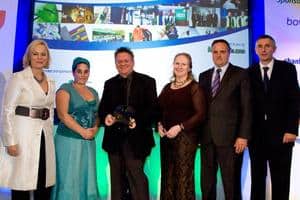 (l-r) Daisy McAndrew; Caroline Holding, Neil Morris and Susan Anderson from Freecycle; Ian Wakelin, chief executive of Greenstar; and Steve Eminton, letsrecycle.com
