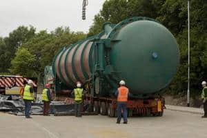One of the three autoclaves arriving at the Graphite Resources EcoParc in Gateshead