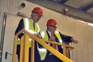 Environment secretary Hilary Benn visiting the Bywaters materials recycling facility this morning to see how waste can be kept out of landfill