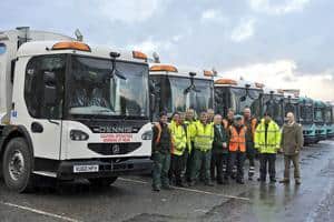 (l-r) : Dave Sheppard, technical support manager, SFS; Cllr Cartwright, chair of the direct services organisation board, Hinckley & Bosworth borough council;  Cllr Crooks, lead member – waste and street cleansing, Hinckley & Bosworth borough council; Matt Horwell, sales manager, Dennis Eagle; and Michael Brymer, chief officer, Hinckley & Bosworth borough council