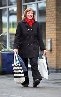 Welsh environment minister Jane Davidson, who launched the second consultation on a tax for single-use carrier bags, with reusable carrier bags