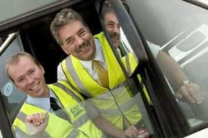 Julian German, Cornwall council cabinet member for waste management (left) joins head of waste management Dave Owens in a waste collection vehicle