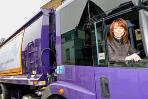 Sky news reader Kay Burley behind the wheel of one Harrow's new vehicles. Picture courtesy of Dermot Carlin