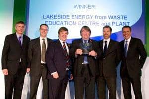 (l-r) Steve Eminton; Justin French-Brooks, policy advisor - materials recovery, ESA; Richard Skehens, managing director of Grundon Waste Management; Mike Crowther, architect; Dan Cooke, external affairs manager, Viridor; Dermot Murnaghan