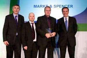 (l-r) Steve Eminton, letsrecycle.com; Tim Price, communications and acquisition manager at Severnside; Gordon Henman, packaging technology manager at M&S; Dermot Murnaghan