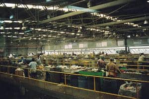 The sorting facility is home to four parallel lines of 100 metre long conveyor belts