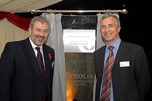Sir Robert Kerslake of Sheffield council (left) and Denis Gasquet (right) of Veolia with the commemorative plaque unveiled at the opening of the Sheffield plant
