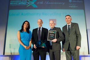 Pete Dickson of Biffa presenting Philip O'Keefe with the Local Authority Recycling Champion award last year