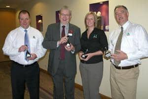 (l-r) Bruce McLean, director of Restructa, Minister for Environment Mike Russell; Lyndsay Stewart, environmental director of Restructa; and Bill Paterson, commercial director of Restructa