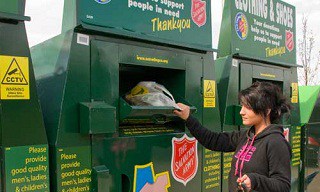 SATCoL textile recycling banks in areas at high-risk of clothing theft will be sprayed with the colourless SmartWater liquid