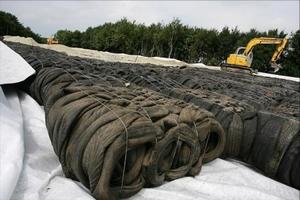 Baled and compressed tyres will form the foundation of the recycling centre's road