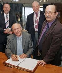 (l-r) Mike Boult, managing director of Serco Local Government, Mike Brown, chief executive of Serco Integrated Services, Brian Sandom, corporate director for the environment at Milton Keynes Council and Cllr Williams, cabinet member for the environment