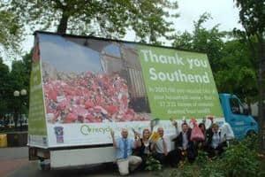 Staff from Southend-on-Sea borough council and Cory celebrate reaching recycling targets