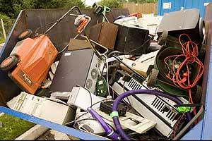 Large electronic appliances in a WEEE skip in West Sussex