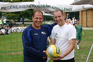 SITA's Chris Povey (left) congratulated by Julian White of REgenerist for winning this year's Crossbar Challenge