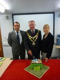 (l-r) Tony Milton, Focsa Services; Cllr John Hockridge, Mayor of West Devon borough council; and, Lesley Halton, corporate director, West Devon borough council