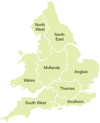 The Environment Agency has eight regions at present (map source: EA)