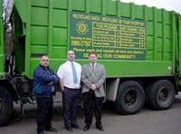 Looking to be top of the league: (l-r) Olly Shah; Refuse and Recycling Supervisor; Colin Russell, Waste Manager and Duncan Jones, who is in charge of recycling as Waste Development Manager with one of the borough's kerbside vehicles.