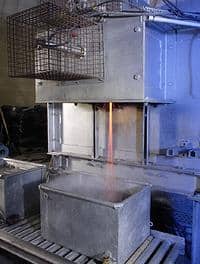 Glass being tapped off from the Nulife Glass furnace