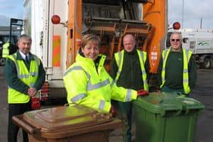 Peterborough council's chief executive, Gillian Beasley, with the waste and recycling collection team
