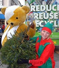 Veolia communications officer Clare Froggatt with Sheffield Children's Hospital mascot Theo the Bear launching the campaign yesterday