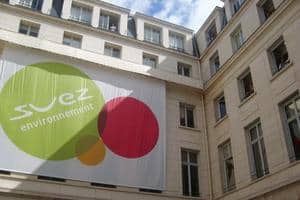Adding colour: The new Suez Environnement logo on the walls of its headquarters in Paris