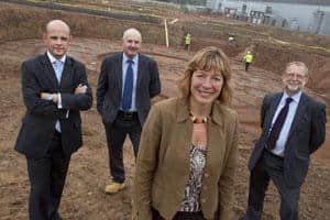 (l-r) Phil Coles, managing director, RF Brookes; John Scott, managing director, InSource Energy; Environment minister Jane Davidson; and Philip Ward, director for local government services, WRAP