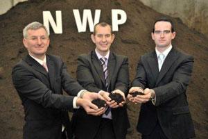 (l-r) Dr Ian Garner, WRAP manager for Northern Ireland; environment secretary Edwin Poot; and, Caolan Woods, director of NWP