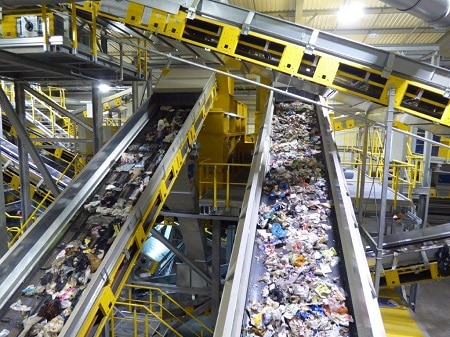 Waste travelling along 1,300 metres of conveyor belt at the Amey plant