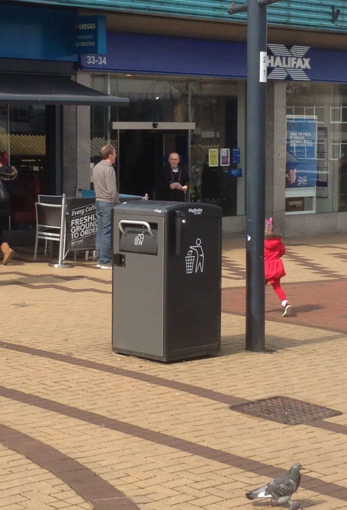 A BigBelly container in Bradford city centre