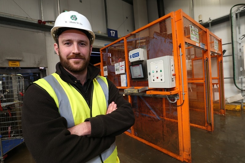 Whitham Mills managing director Ben Smart with a bespoke roll cage tipping system designed for Tesco