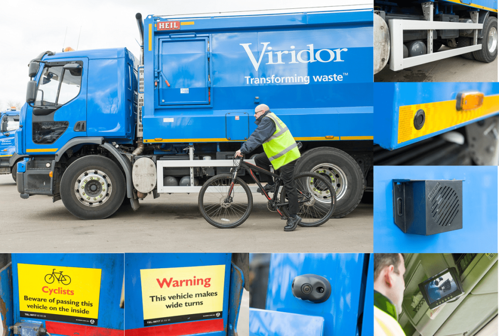 Viridor has fitted a number of cyclist safety features on the inside and outside of its London waste vehicles