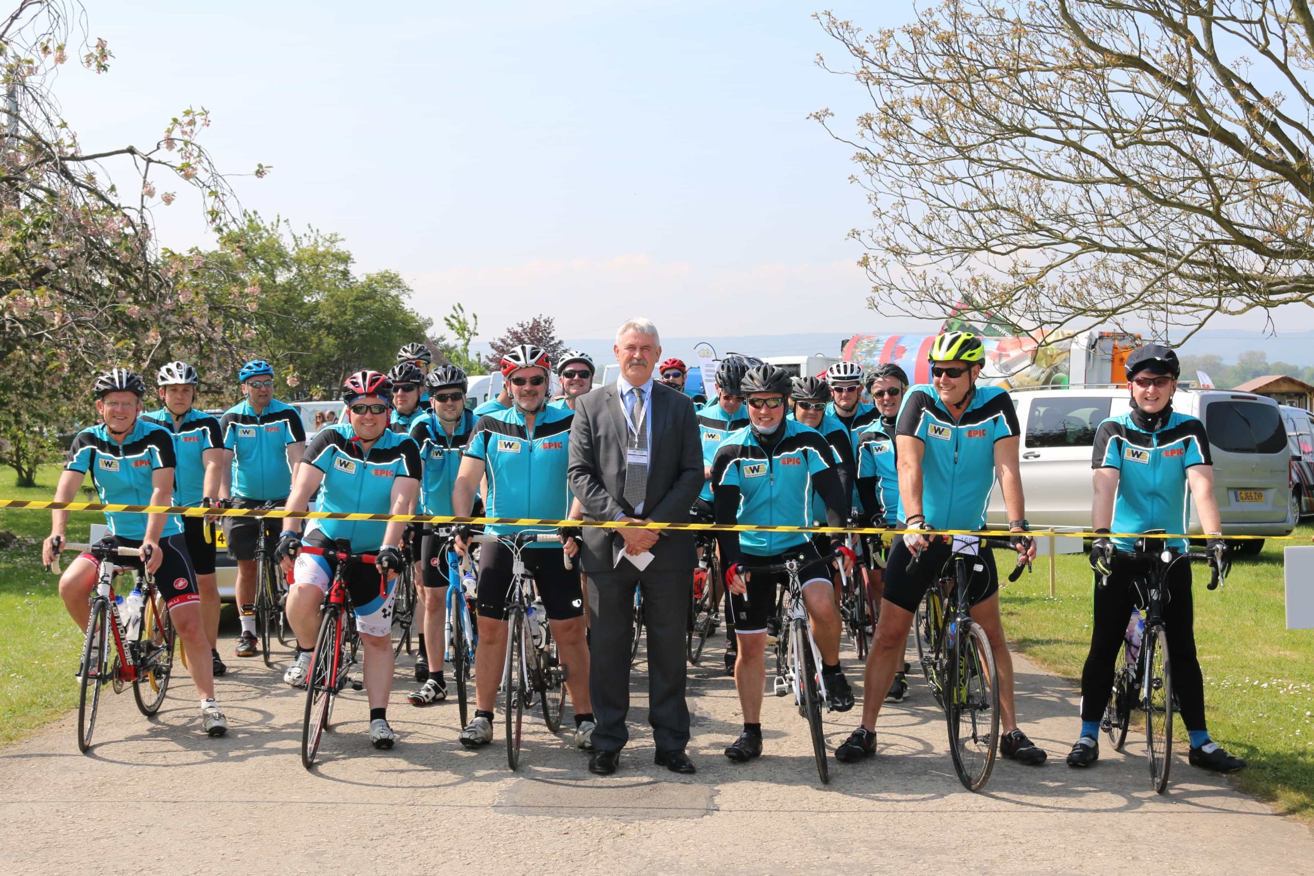Cyclists at the start with Chris Murphy, Deputy Chief Executive of the Chartered Institute of Waste Management (CIWM)
