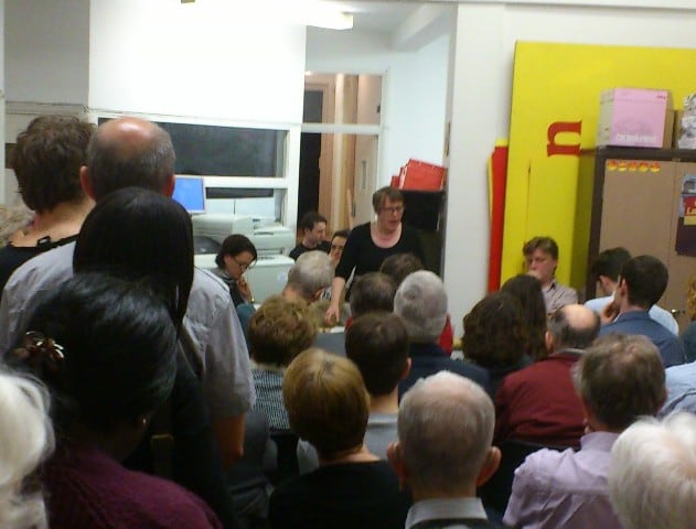 Maria Eagle addressing an audience at the Labour Party's offices in Hornsey & Wood Green last night (April 14)